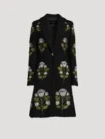 Floral-Embroidered Tweed Bouclé Coat