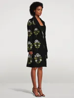 Floral-Embroidered Tweed Bouclé Coat
