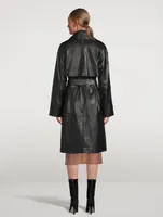 Trisha Double-Breasted Leather Trench Coat
