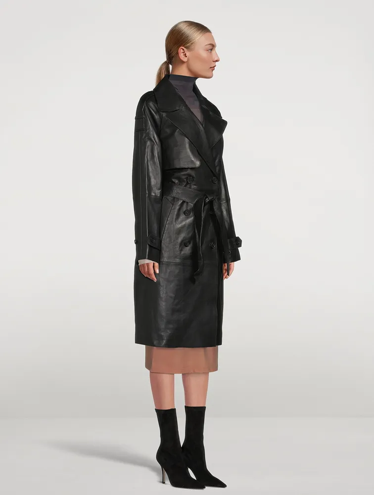 Trisha Double-Breasted Leather Trench Coat