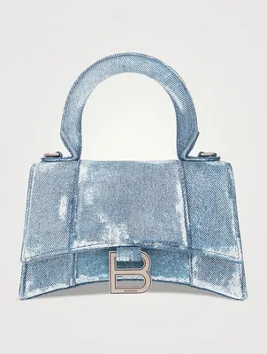 XS Hourglass Denim-Effect Leather Top Handle Bag
