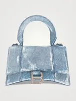 XS Hourglass Denim-Effect Leather Top Handle Bag