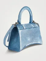 XS Hourglass Denim-Effect Leather Top Handle Bag