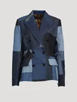 Patchwork Denim Double-Breasted Blazer