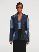 Patchwork Denim Double-Breasted Blazer