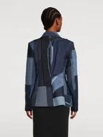 Patchwork Denim Double-Breasted Blazer