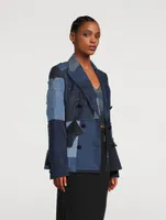 Patchwork Denim Double-Breasted Blazer