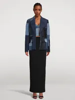 Patchwork Denim Double-Breasted Blazer