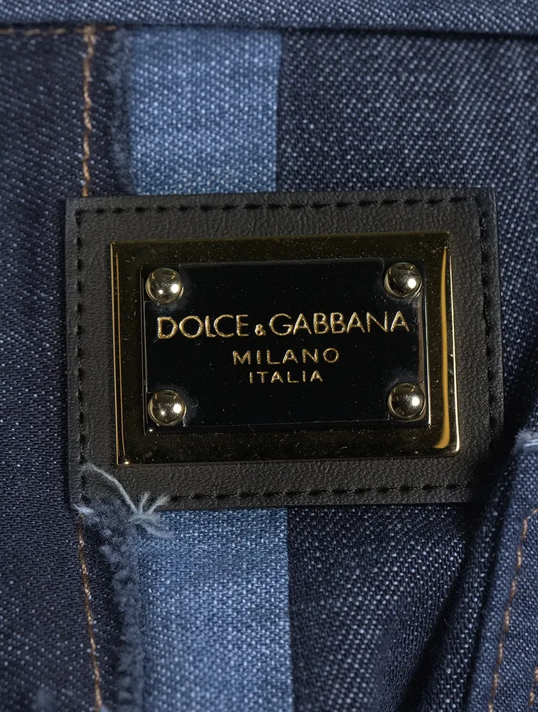 Patchwork Denim Double-Breasted Blazer