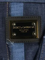 Patchwork Denim Double-Breasted Blazer