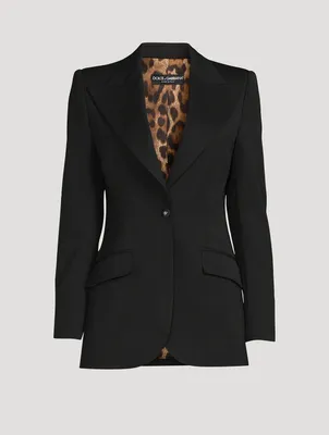 Wool-Blend Blazer With Leopard-Print Lining
