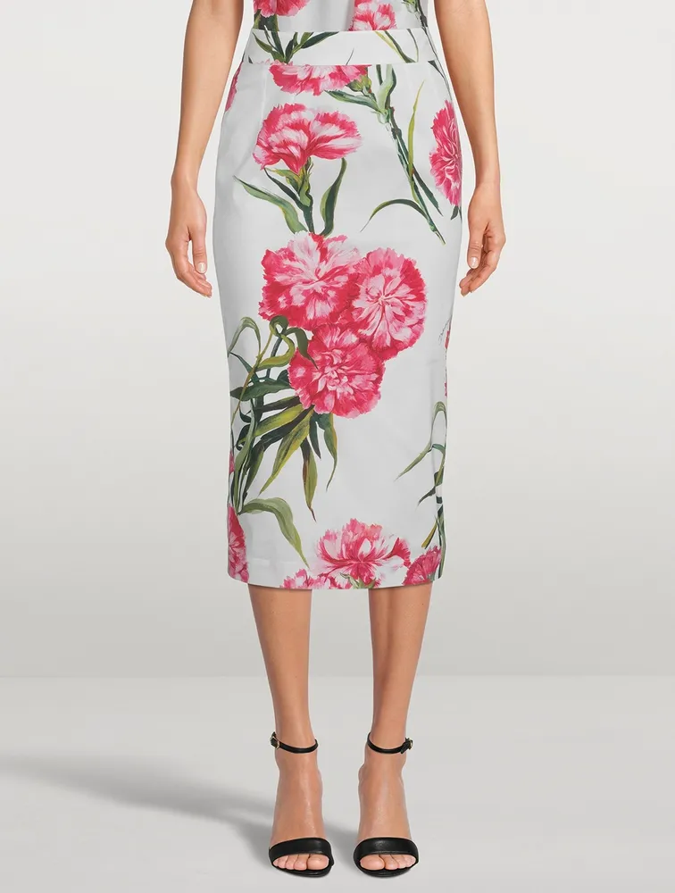 Poplin Pencil Skirt Carnation Print