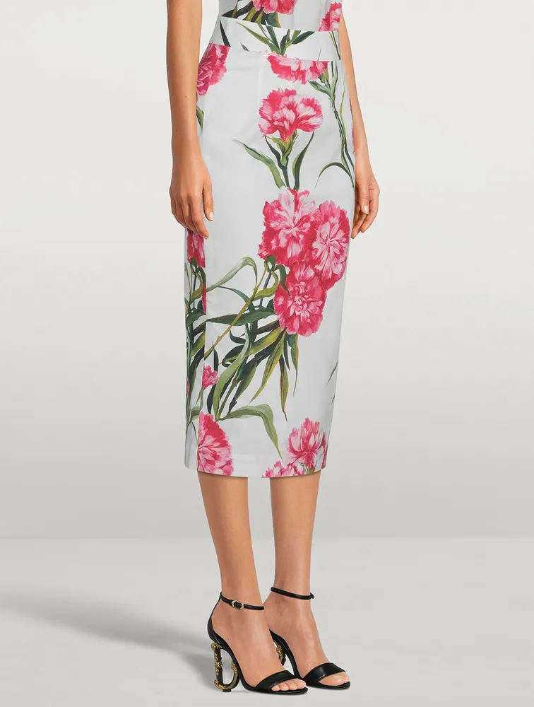 Poplin Pencil Skirt Carnation Print