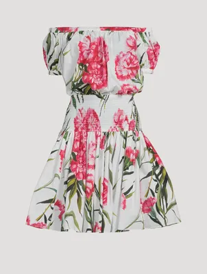 Off-The-Shoulder Mini Dress Carnation Print