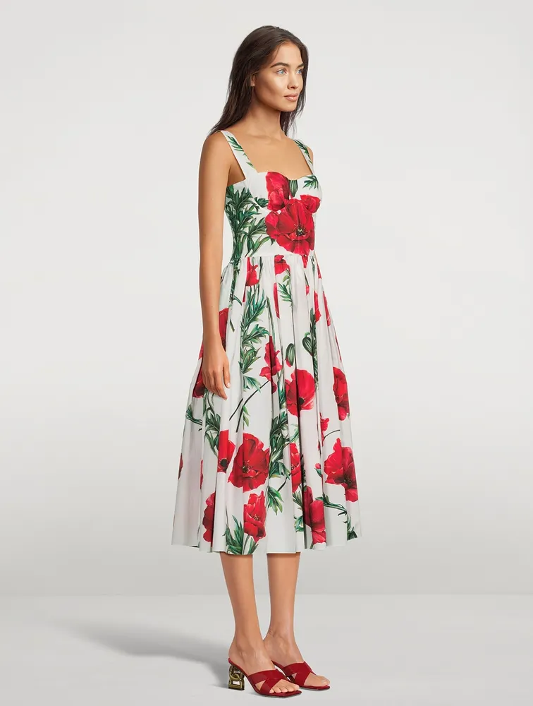 Cotton Midi Dress Poppy Print