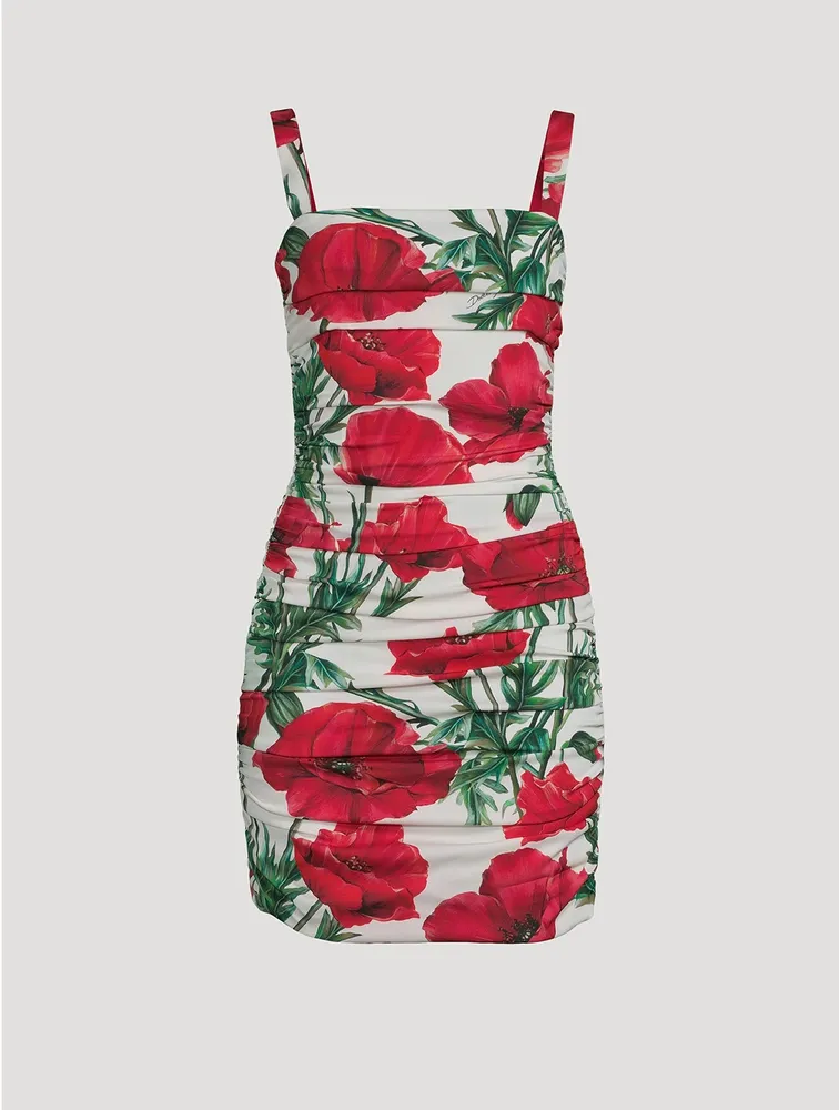 Draped Silk Charmeuse Mini Dress Poppy Print