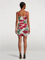 Draped Silk Charmeuse Mini Dress Poppy Print