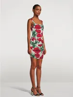 Draped Silk Charmeuse Mini Dress Poppy Print