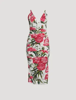 Draped Silk Charmeuse Midi Dress Carnation Print