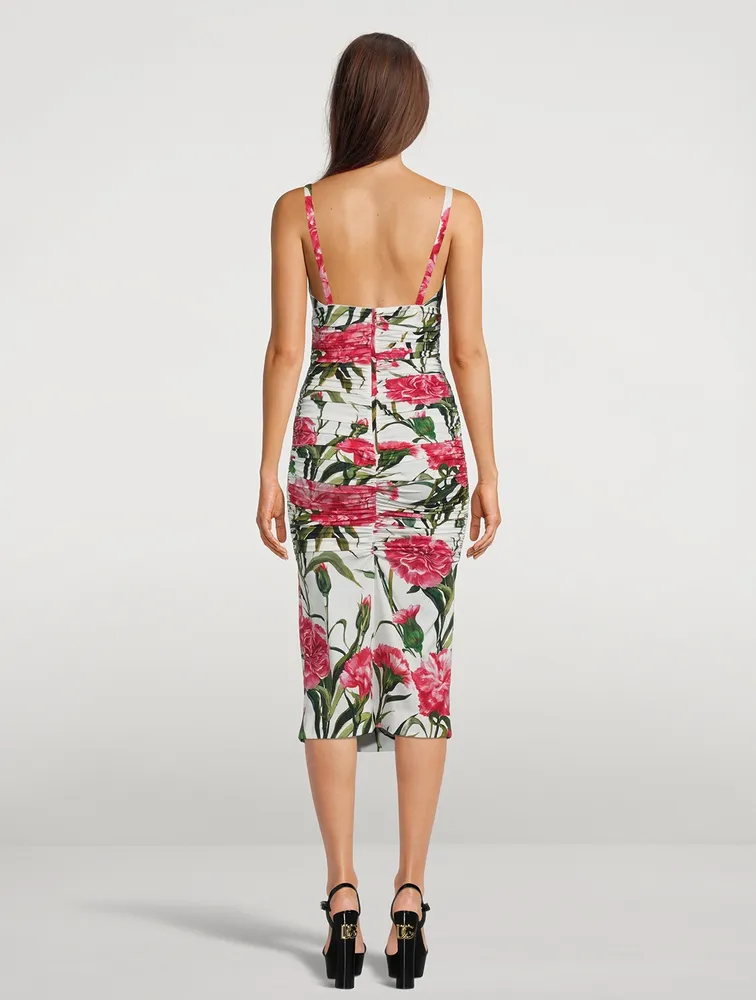 Draped Silk Charmeuse Midi Dress Carnation Print