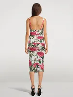 Draped Silk Charmeuse Midi Dress Carnation Print