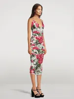 Draped Silk Charmeuse Midi Dress Carnation Print