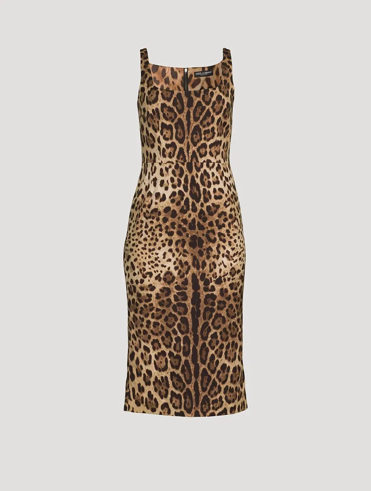 Stretch-Silk Midi Dress Leopard Print