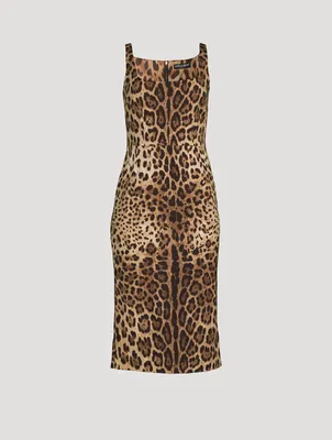 Stretch-Silk Midi Dress Leopard Print