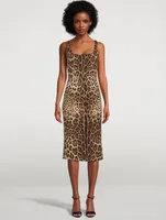 Stretch-Silk Midi Dress Leopard Print