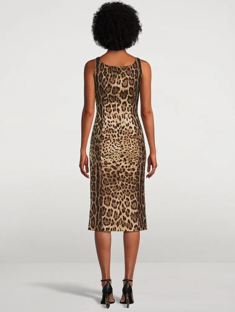 Stretch-Silk Midi Dress Leopard Print