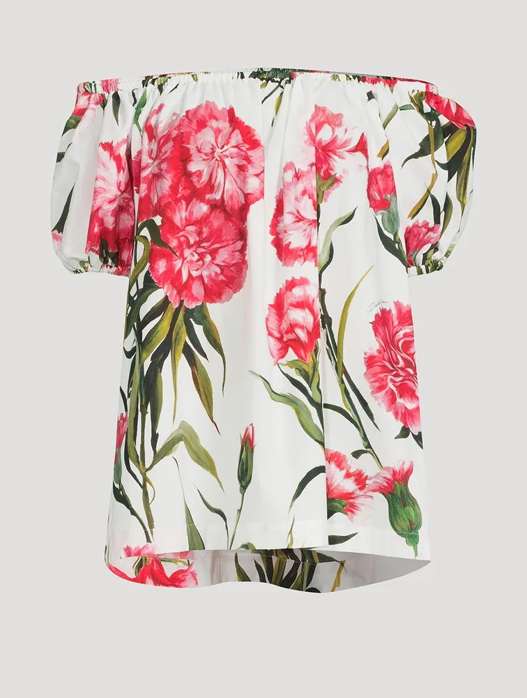 Off-The-Shoulder Blouse Carnation Print