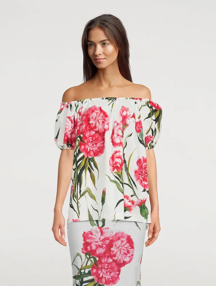 Off-The-Shoulder Blouse Carnation Print