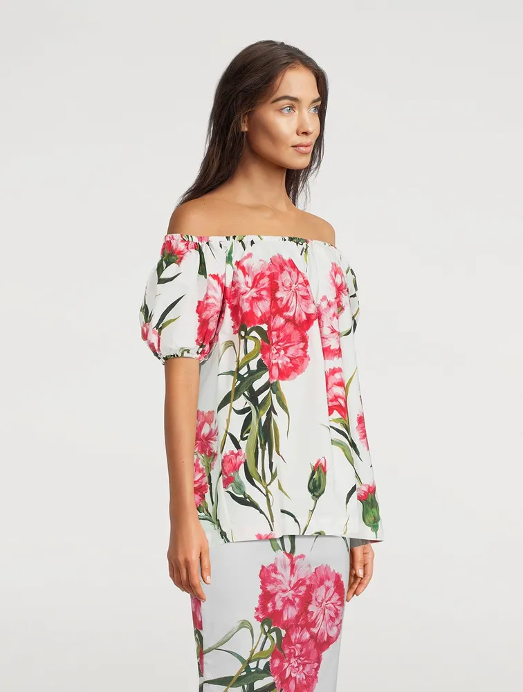 Off-The-Shoulder Blouse Carnation Print