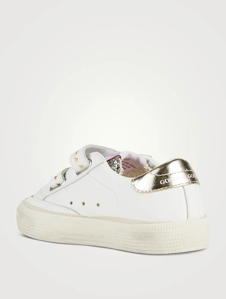 Kids May School Leather Embellished Sneakers With Suede Star