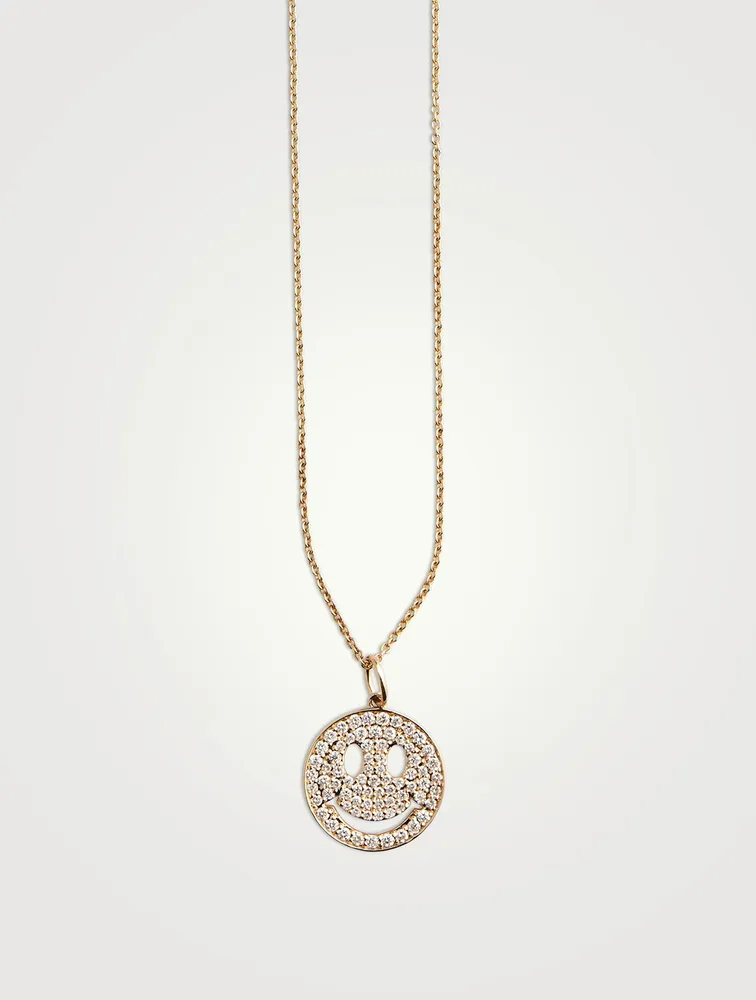 14K Gold Happy Face Necklace With Diamonds