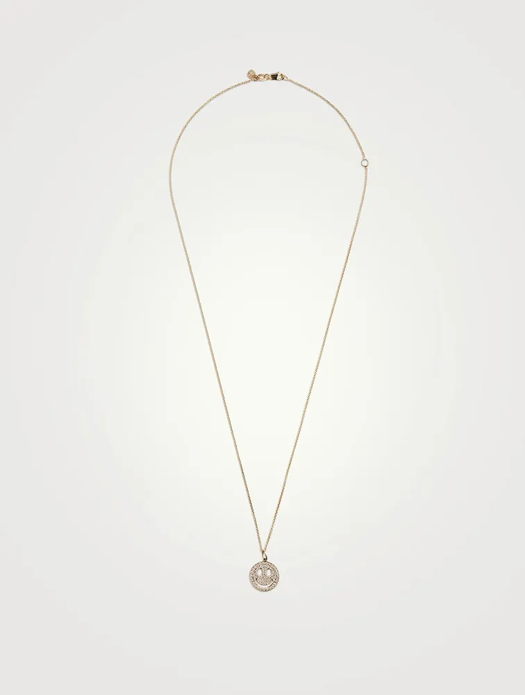 14K Gold Happy Face Necklace With Diamonds