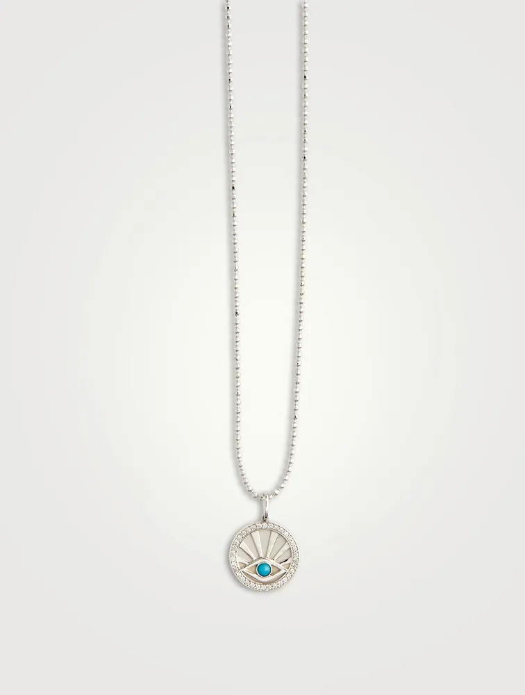 14K White Gold Evil Eye Pendant Necklace