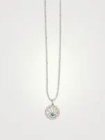 14K White Gold Evil Eye Pendant Necklace