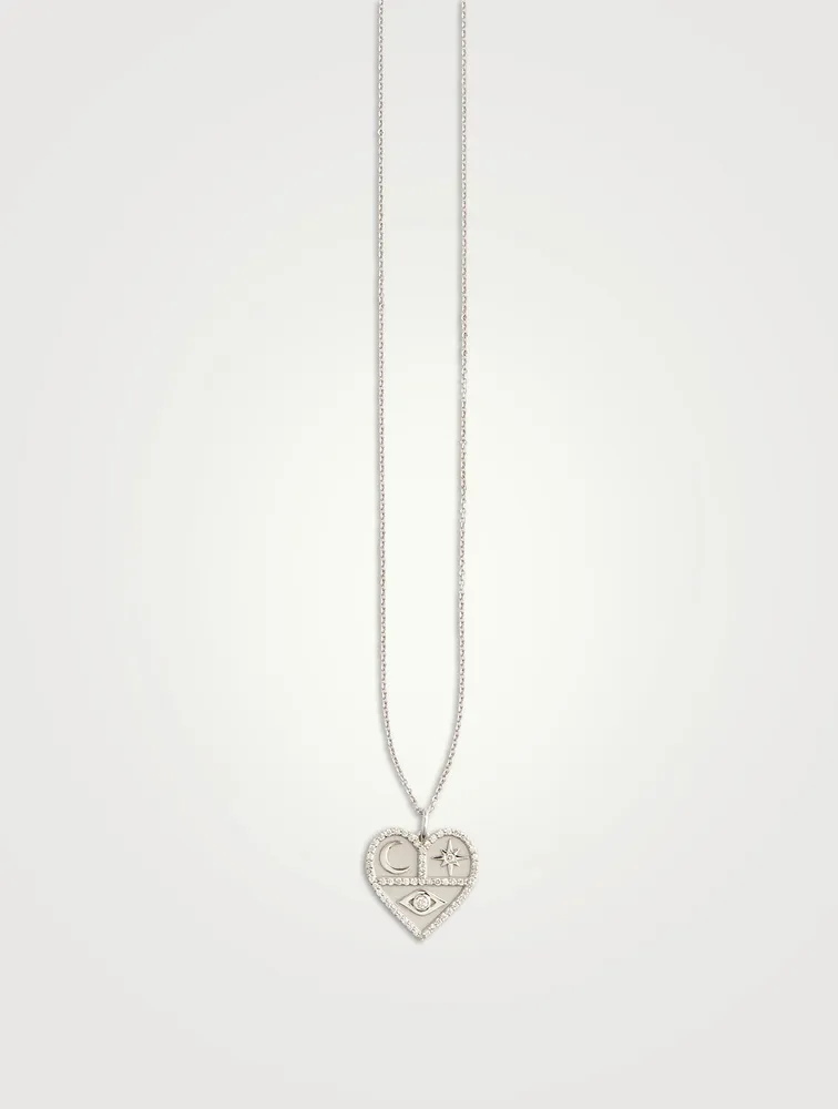 14K White Gold Heart Icon Pendant Necklace