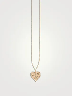 14K Gold Heart Icon Pendant Necklace With Diamonds