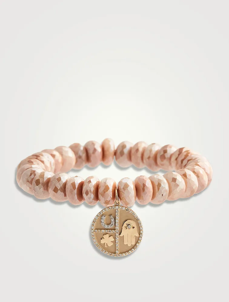 Beaded Bracelet With 14K Gold Disc Icon Charm