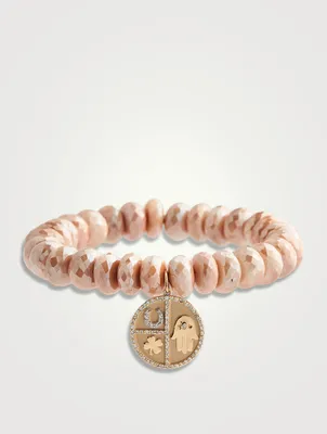Beaded Bracelet With 14K Gold Disc Icon Charm