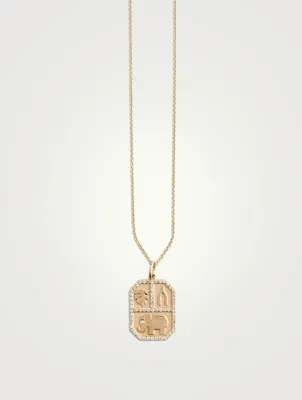 14K Gold Rectangular Icon Pendant Necklace With Diamonds
