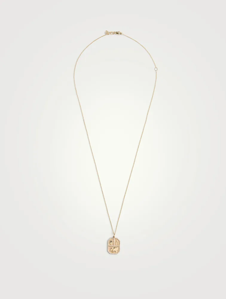 14K Gold Rectangular Icon Pendant Necklace With Diamonds