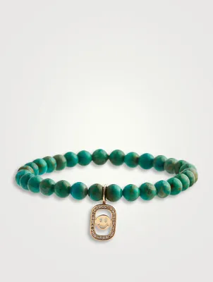 Beaded Bracelet With 14K Gold Happy Face Open Icon Charm