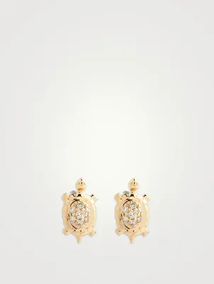 14K Gold Turtle Stud Earrings With Diamonds