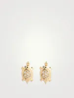 14K Gold Turtle Stud Earrings With Diamonds