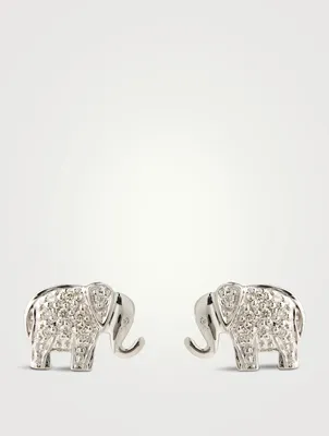 14K Gold Elephant Stud Earrings With Diamonds