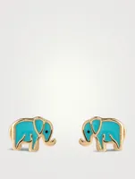 14K Gold Enamel Elephant Stud Earrings