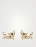 14K Gold Shark Stud Earrings With Diamonds
